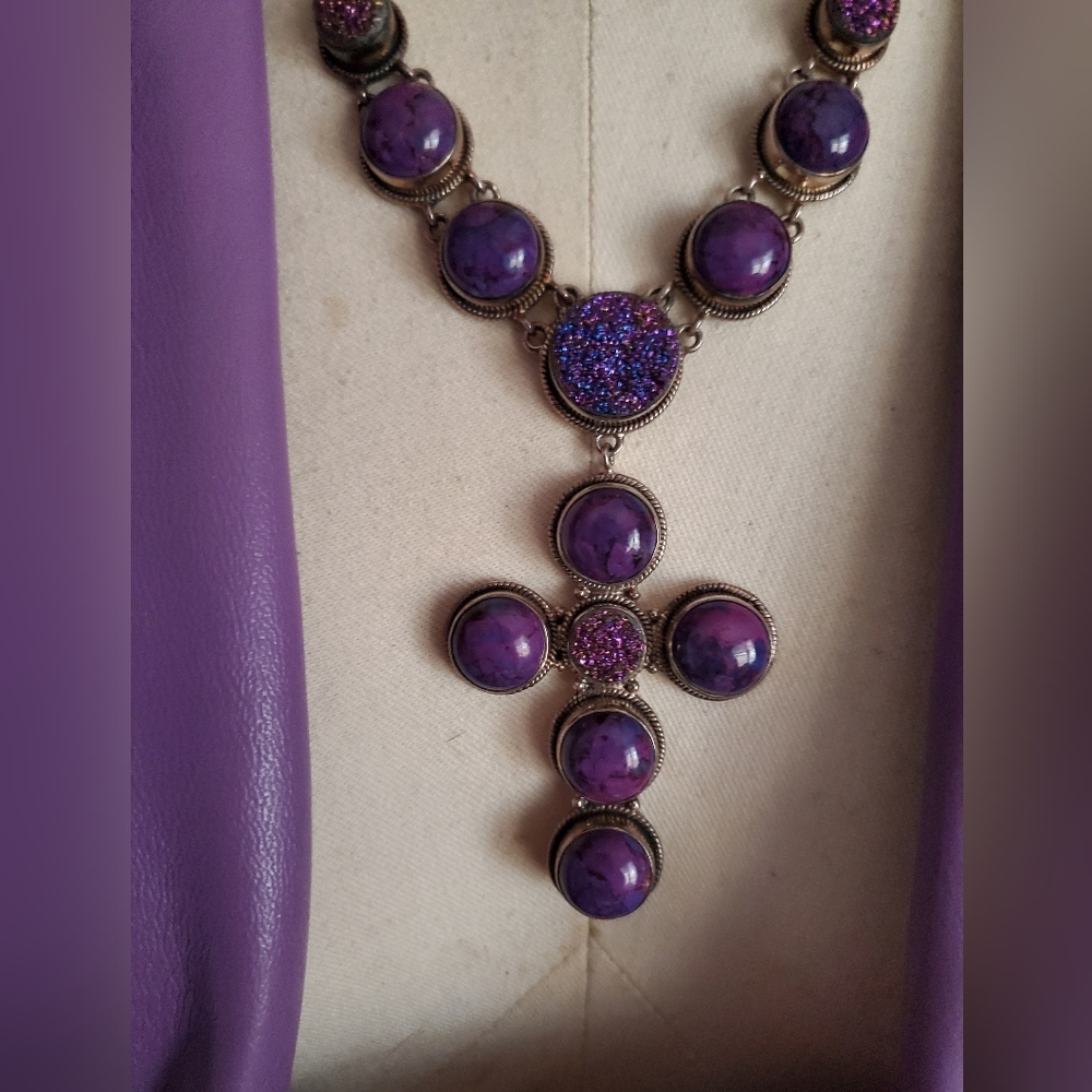 Sterling Silver Purple Turquoise Cross Necklace By Nicky Butler .925